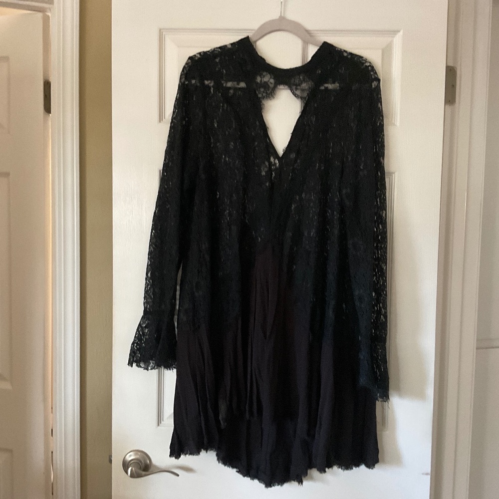Free People Black Long Sleeve Lace Boho Dress